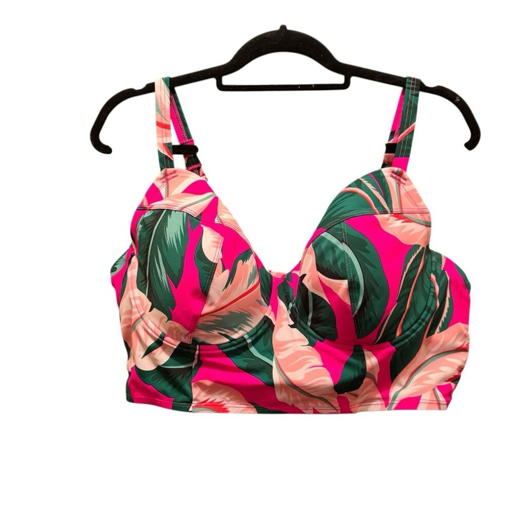 Torrid Bikini Top SIze 3 D-DD Bright Pink Glo Floral Long Line Underwire Beach